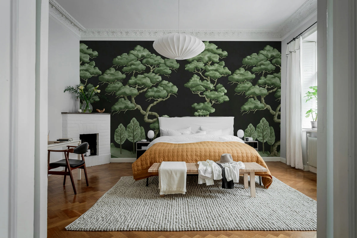 Poetic Trees, Black Mural Wallpaper - room preview 03