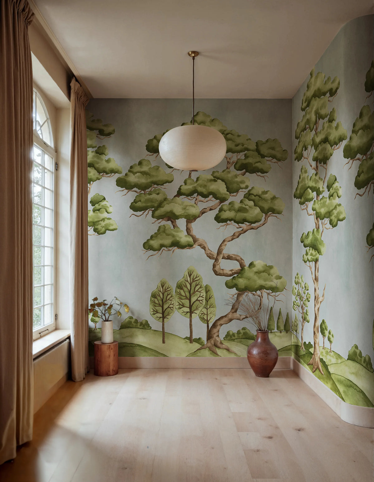 Poetic Trees, Light Blue Mural Wallpaper - room preview 03