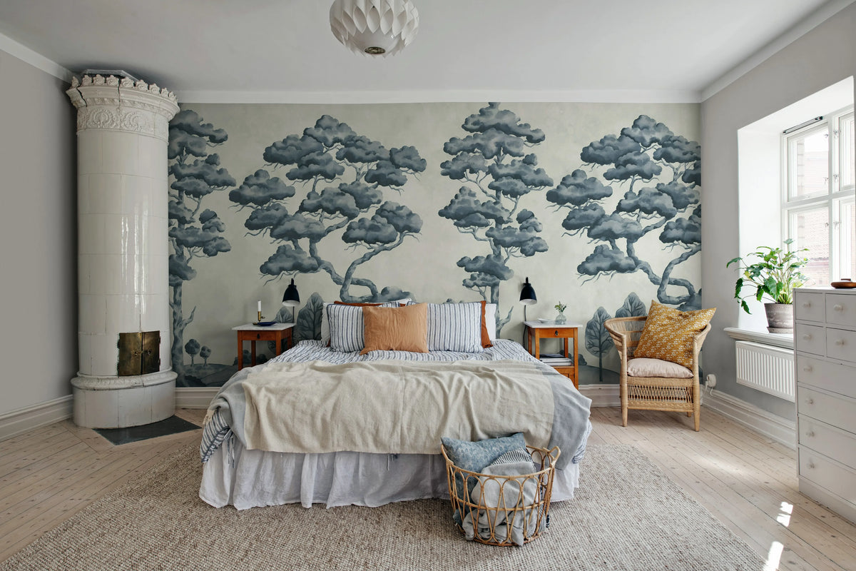 Poetic Trees, Blue Mural Wallpaper - room preview 03