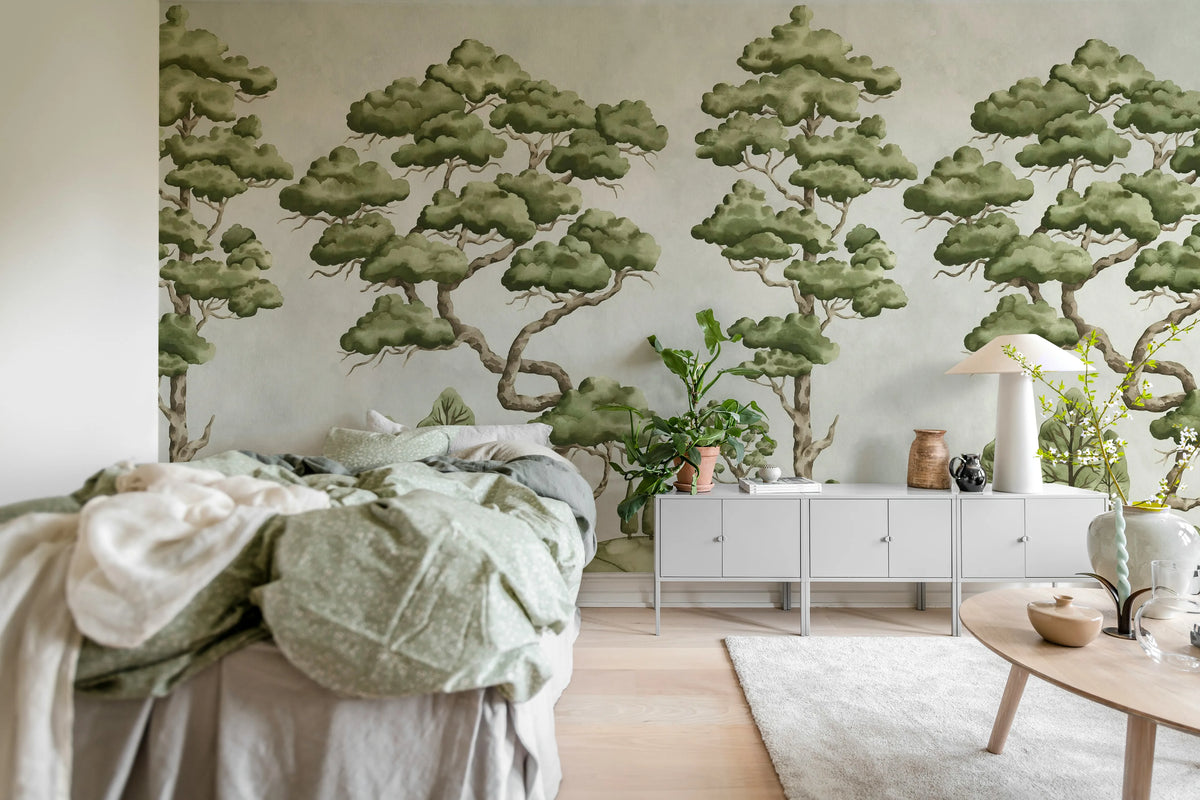 Poetic Trees, Beige Mural Wallpaper - room preview 03