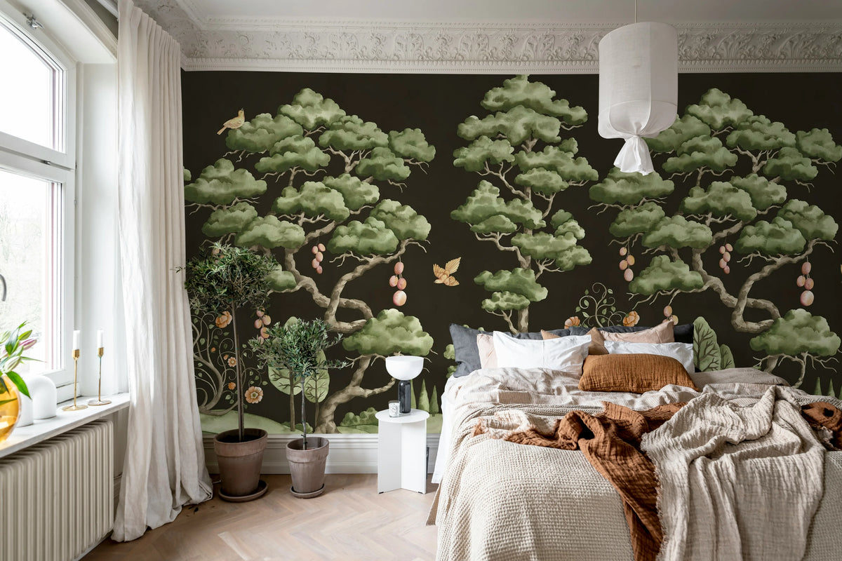 Forest Poem, Black Mural Wallpaper - room preview 03