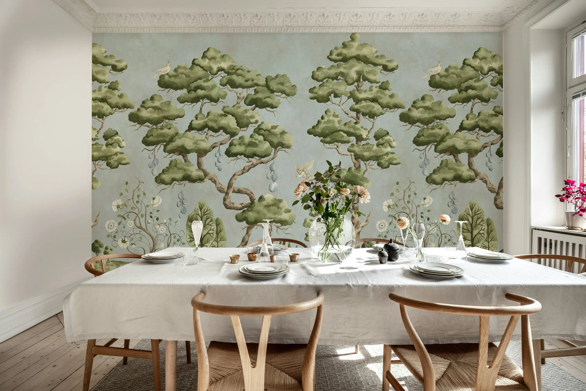 Forest Poem, Light Blue Mural Wallpaper - room preview 03