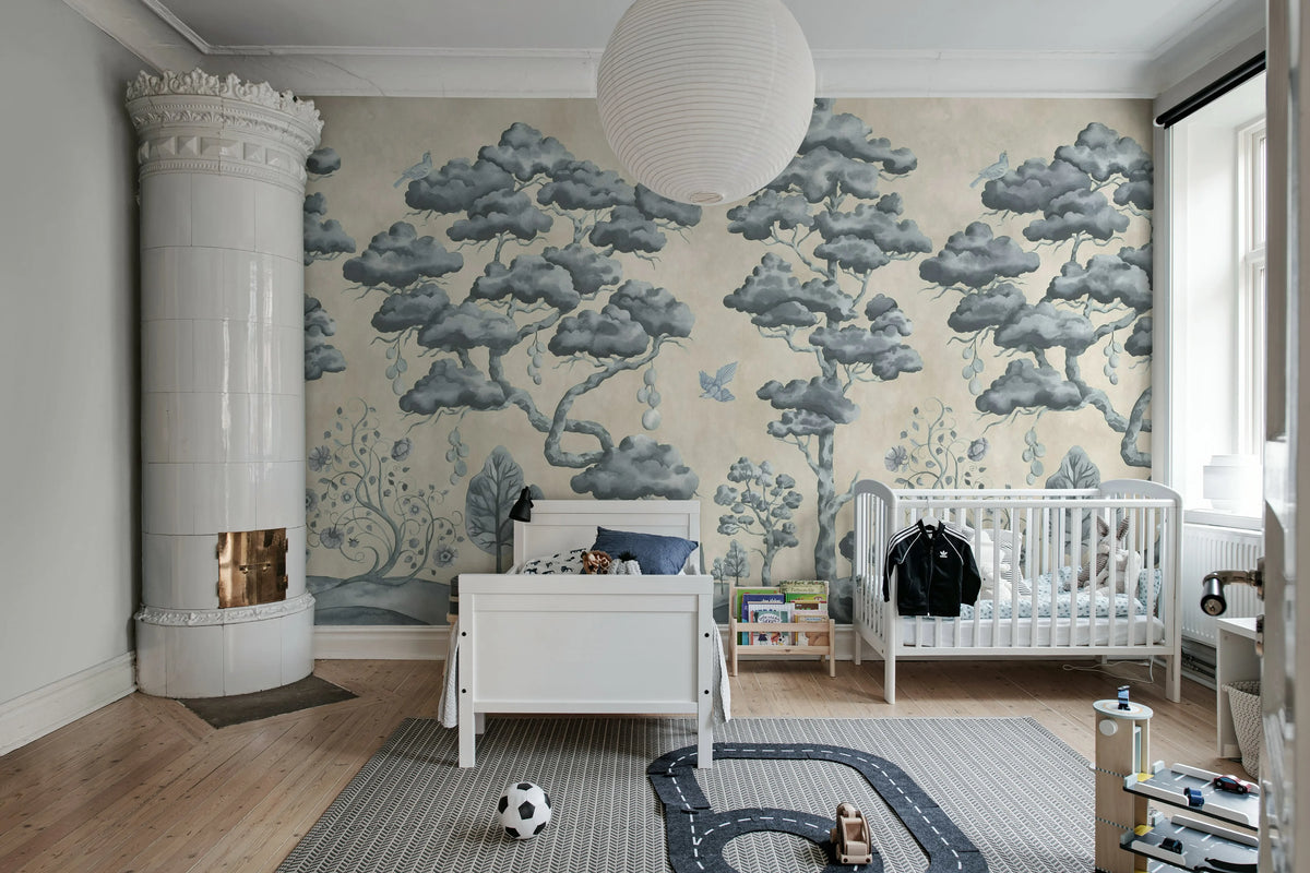 Forest Poem, Blue Mural Wallpaper - room preview 03