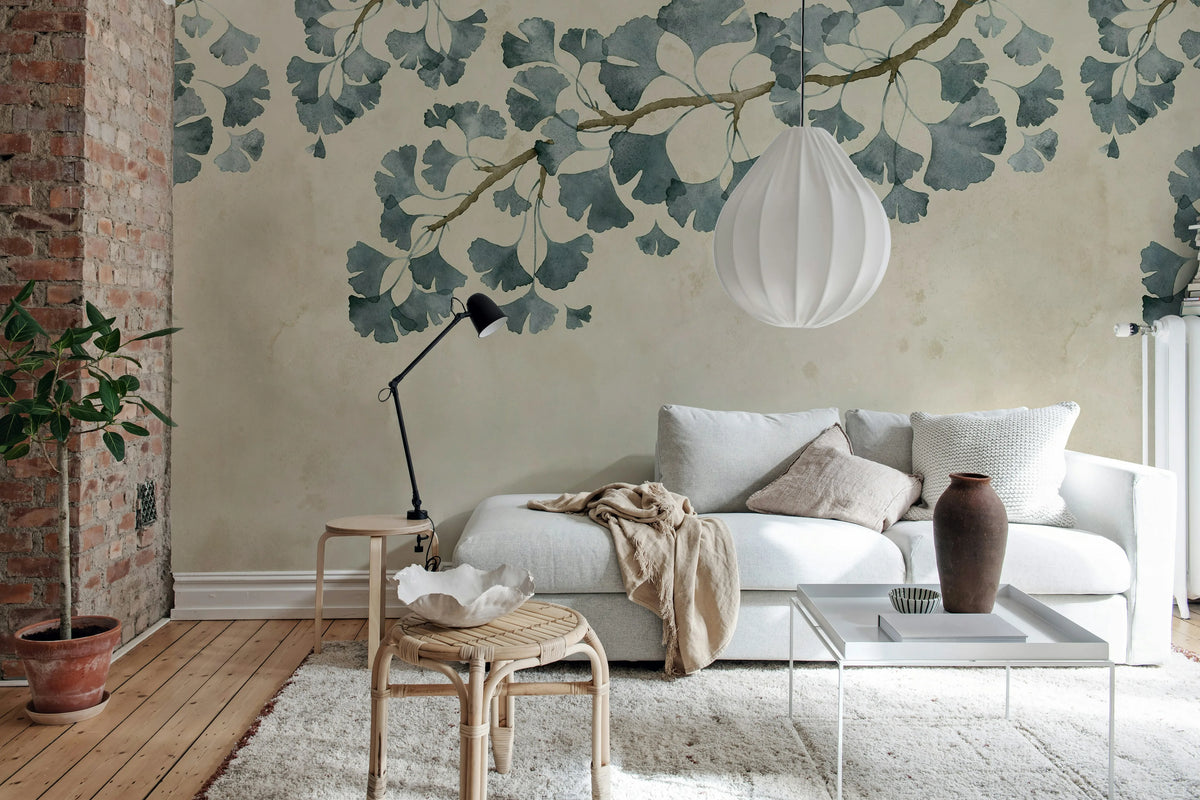 Maidenhair Tree, Blue Mural Wallpaper - room preview 03