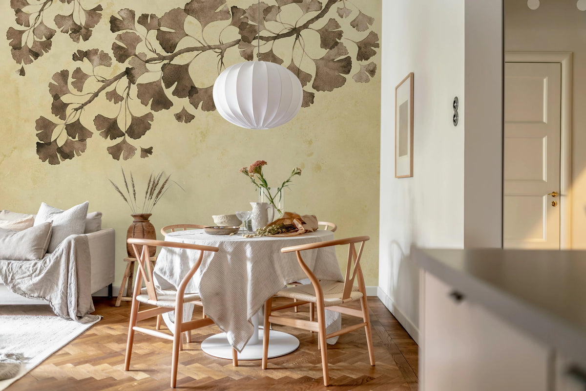 Maidenhair Tree, Brown Mural Wallpaper - room preview 03