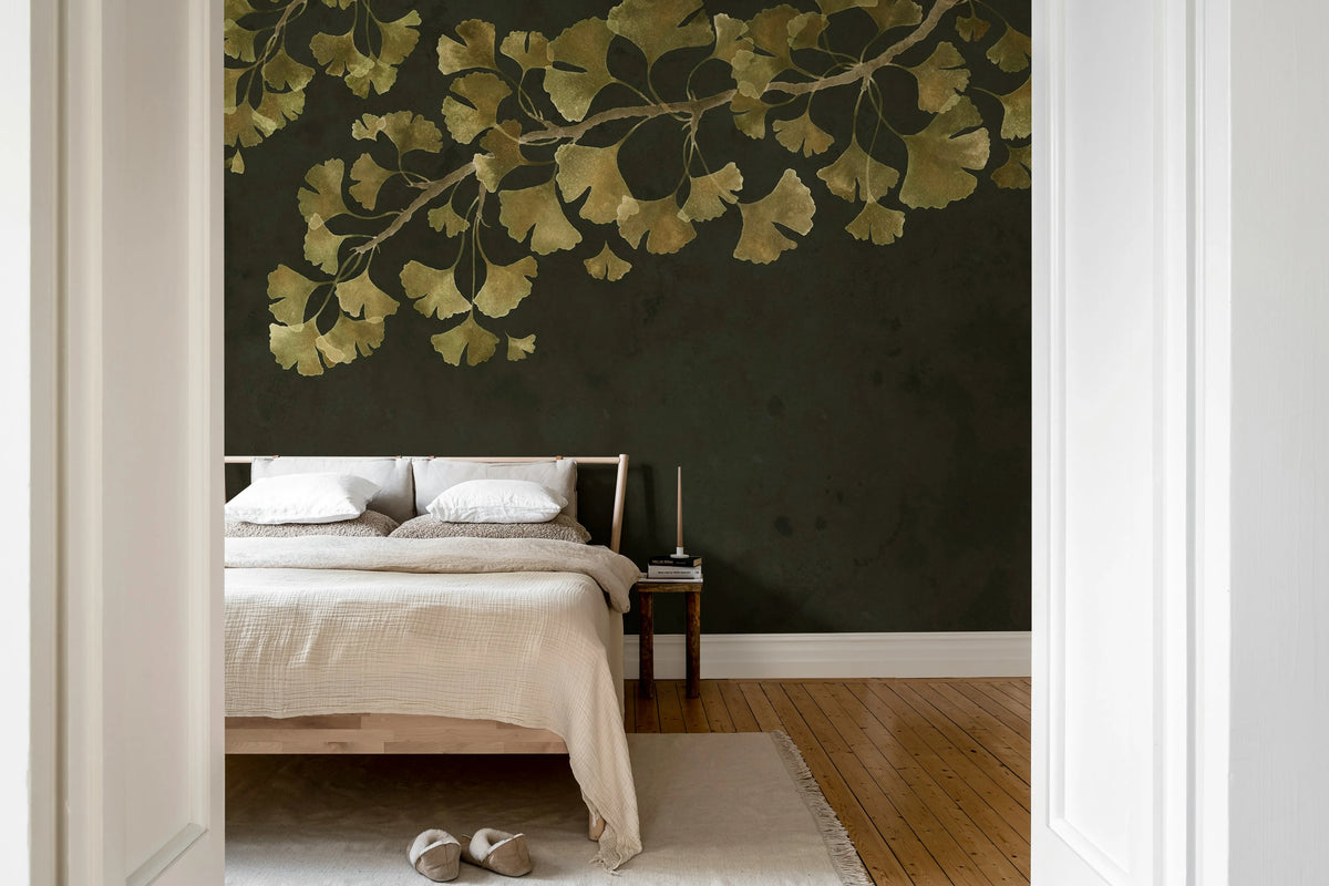 Maidenhair Tree, Black Mural Wallpaper - room preview 03