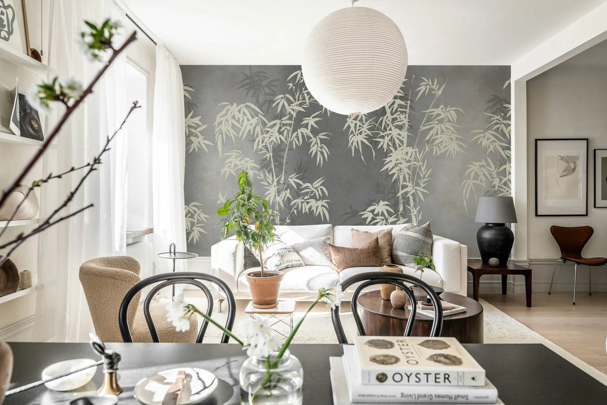 Bambusa, Gray Mural Wallpaper - room preview 03