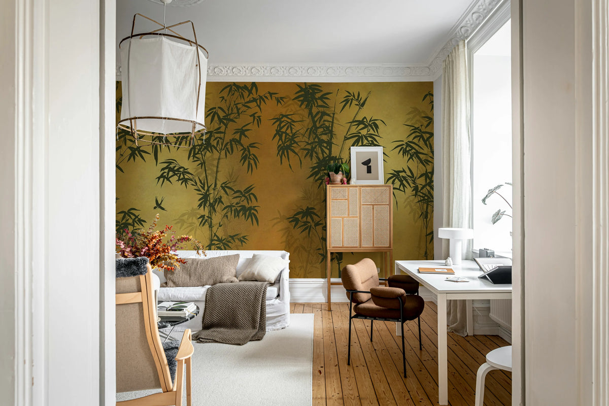 Bambusa, Gold Mural Wallpaper - room preview 03