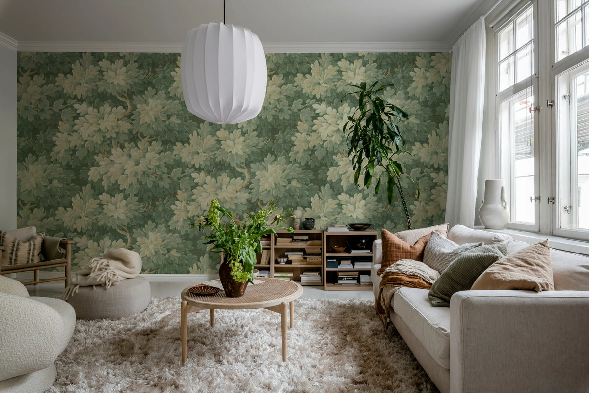 Vintage Foliage, Light Green Mural Wallpaper - room preview 03
