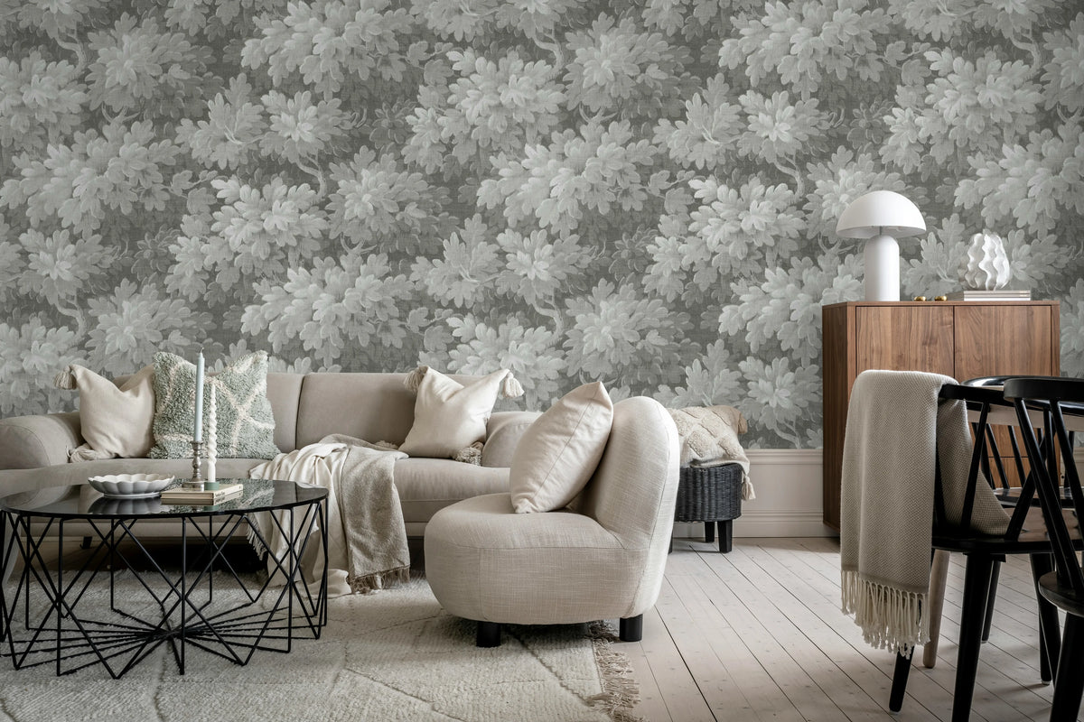 Vintage Foliage, Gray Mural Wallpaper - room preview 03
