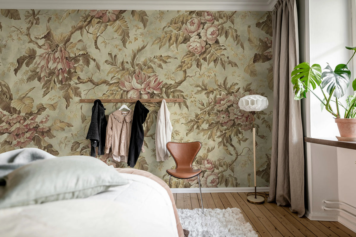 Rustic Bouquet, Beige Mural Wallpaper - room preview 03