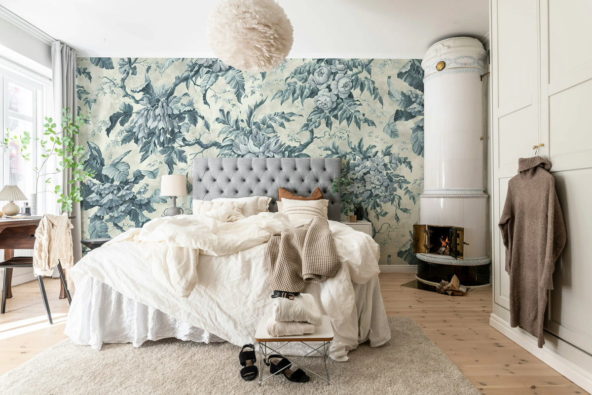 Rustic Bouquet, Blue Mural Wallpaper - room preview 03