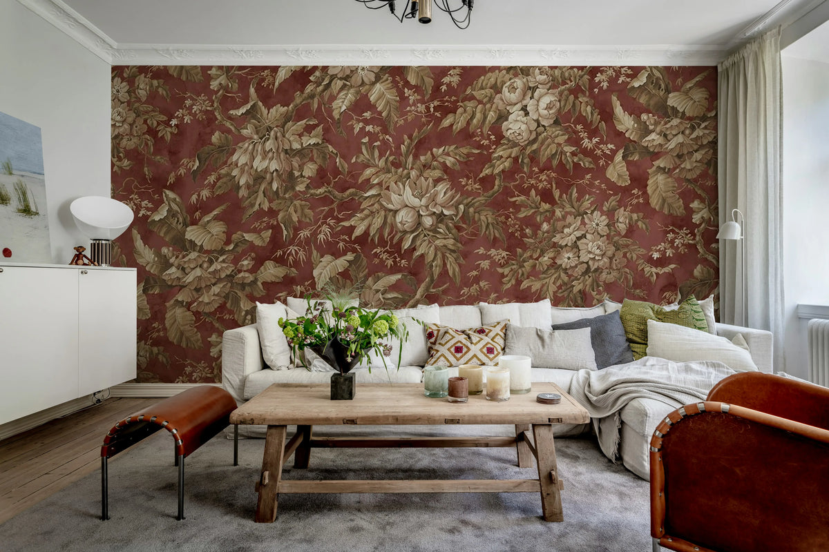 Rustic Bouquet, Red Mural Wallpaper - room preview 03