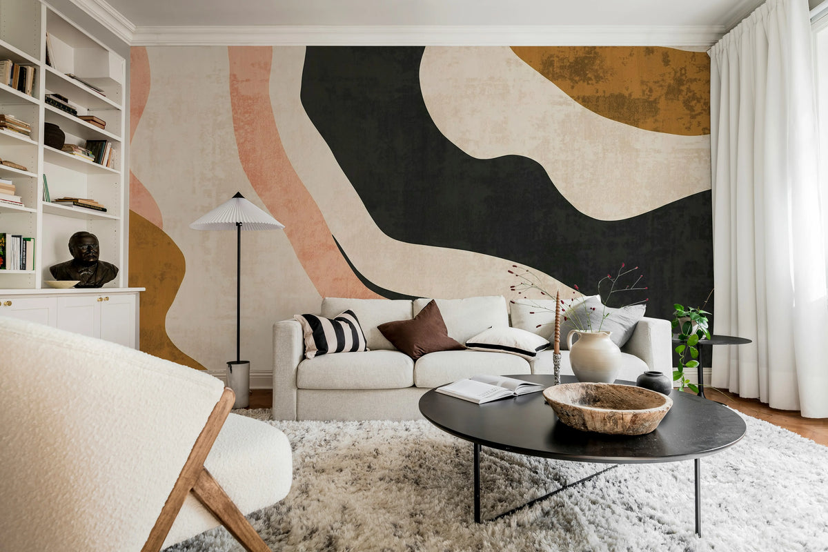 Abstract Flow, Beige Mural Wallpaper - room preview 03