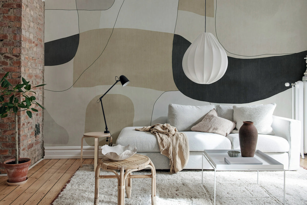 Modern Minimalism, Neutral Mural Wallpaper - room preview 03