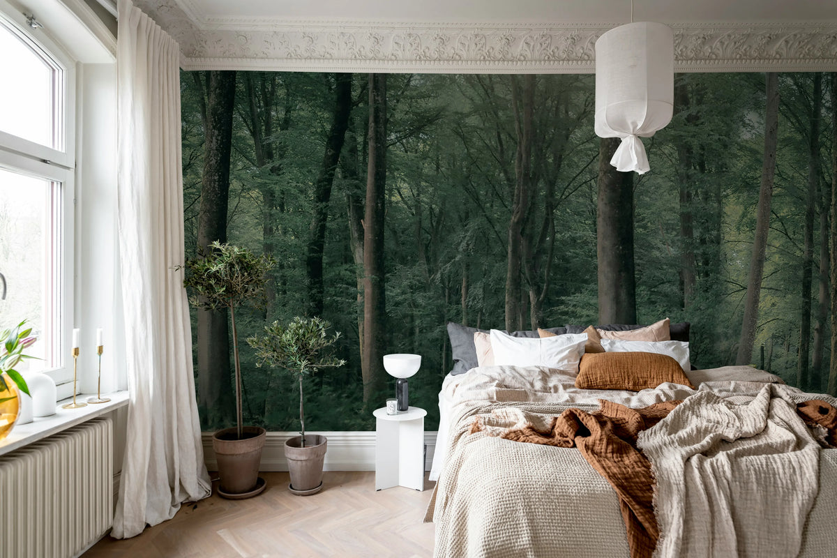 Whispering Woods, Dark Green Mural Wallpaper - room preview 03