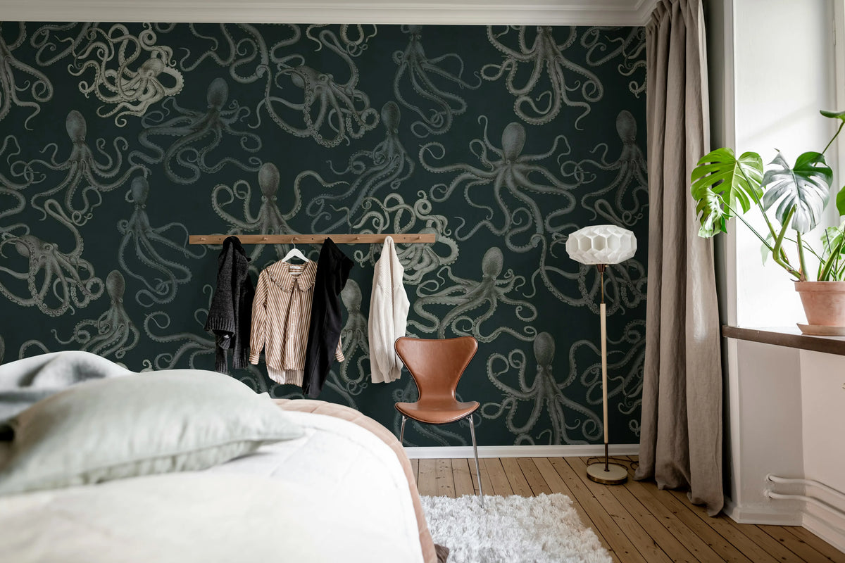 Octopus, Dark Mural Wallpaper - room preview 03