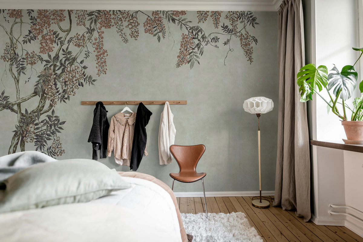 Wisteria Garden, Gray Mural Wallpaper - room preview 03