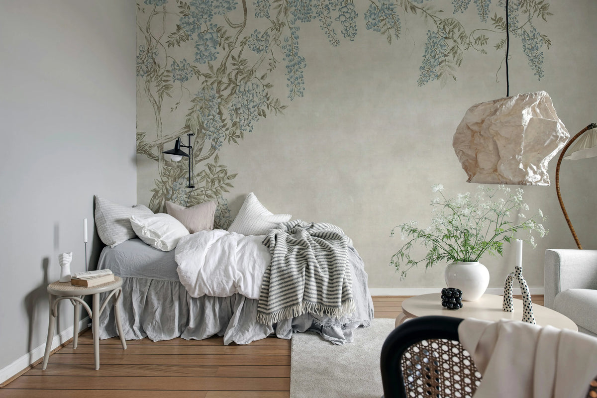 Wisteria Garden, Light Blue Mural Wallpaper - room preview 03