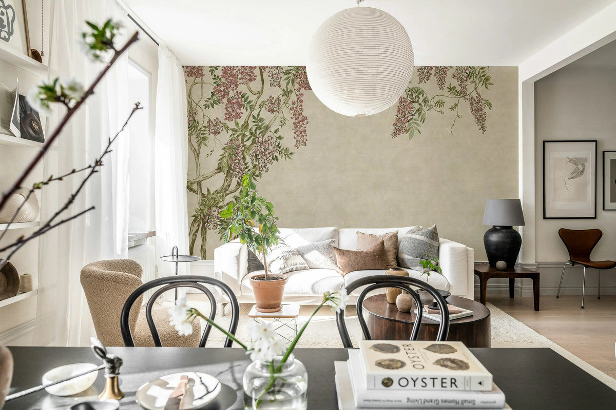 Wisteria Garden, Beige Mural Wallpaper - room preview 03