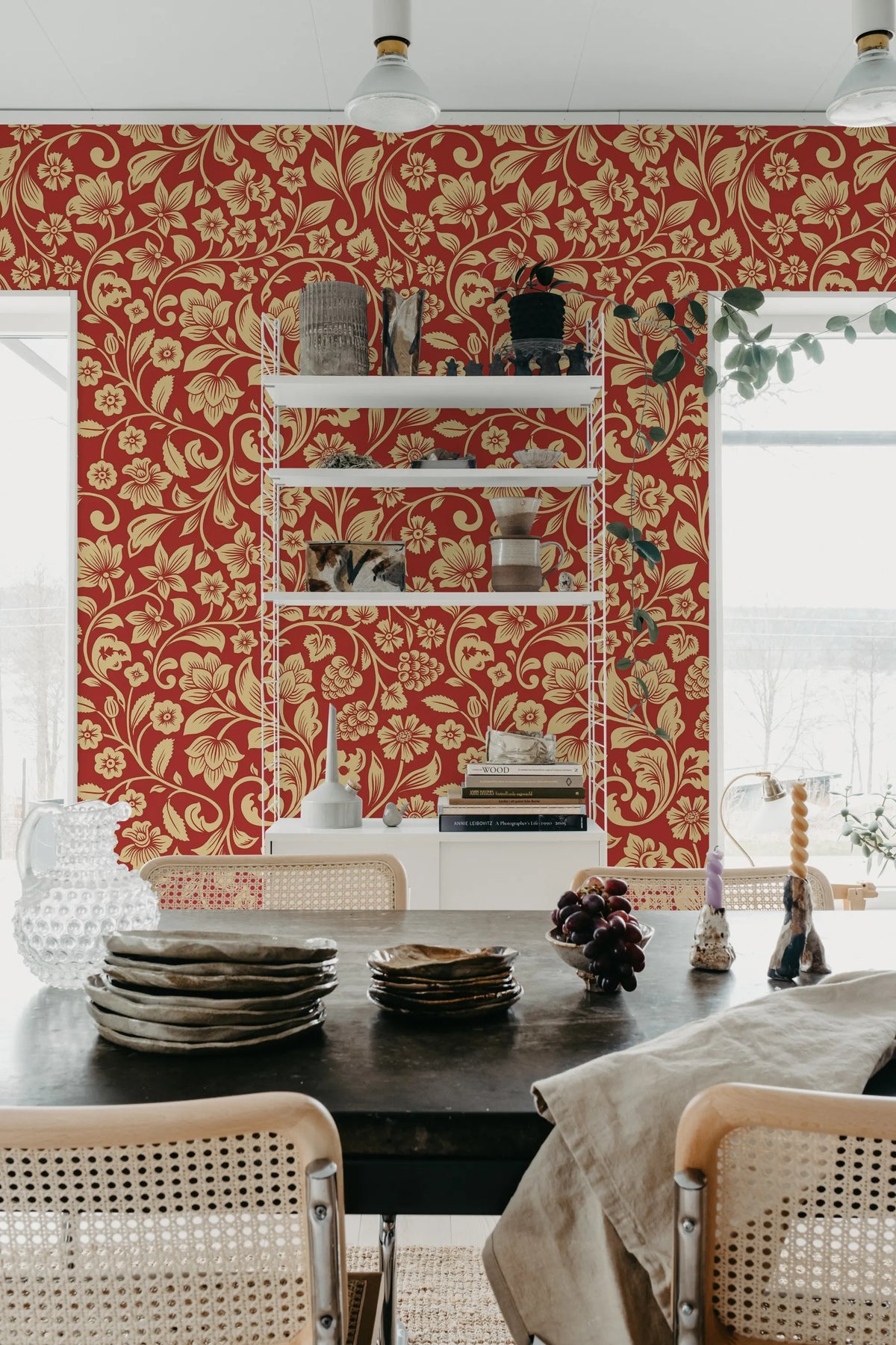 Floral Opulence, Red Mural Wallpaper - room preview 03