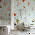 Flying Birds, Light Blue Mural Wallpaper - room preview 03
