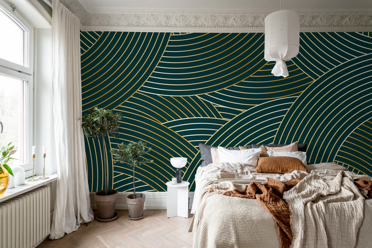 Elegant Lines, Petrol Mural Wallpaper - room preview 03