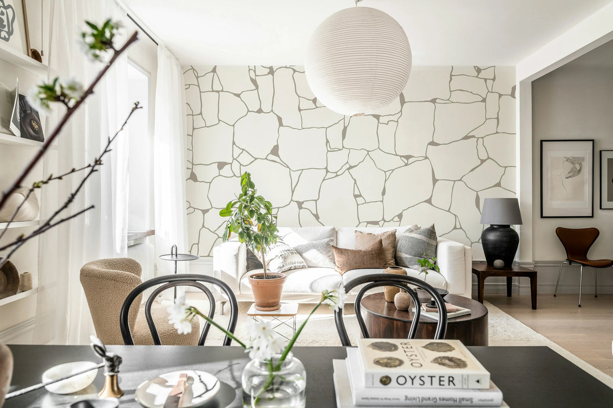 Rustic Grid, Warm White Mural Wallpaper - room preview 03
