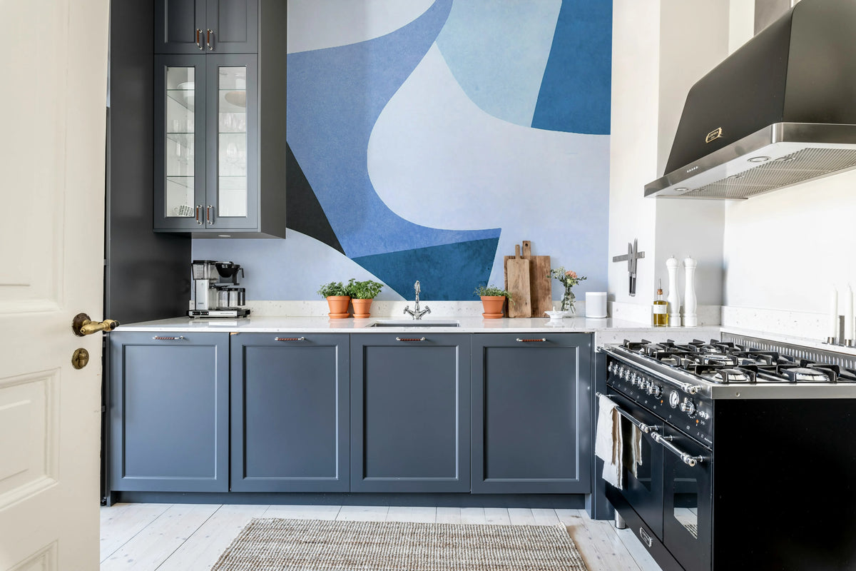 Abstract Curves, Blue Mural Wallpaper - room preview 03