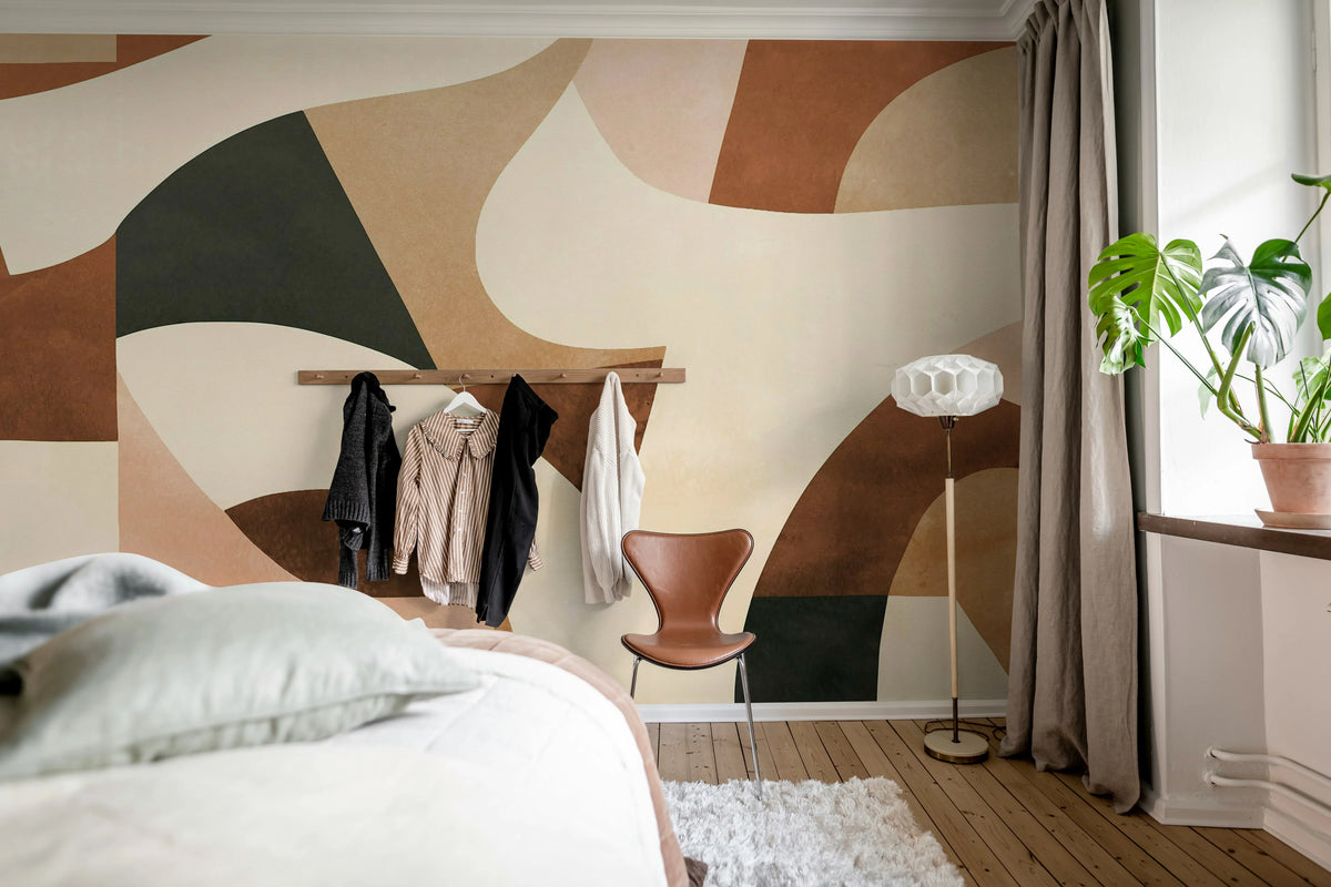 Abstract Curves, Brown Mural Wallpaper - room preview 03