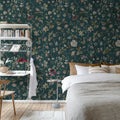 Verdant Bloom, Blue Mural Wallpaper - room preview 03