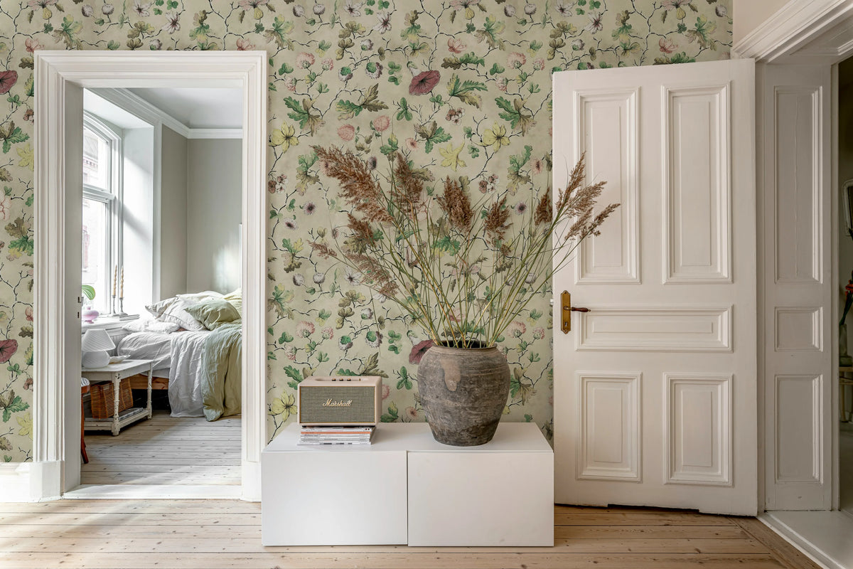 Verdant Bloom, Beige Mural Wallpaper - room preview 03
