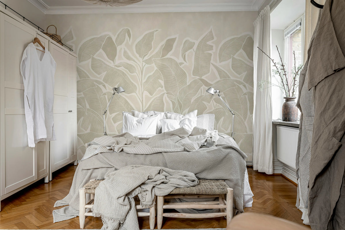 Tropical Breeze, Beige Mural Wallpaper - room preview 03