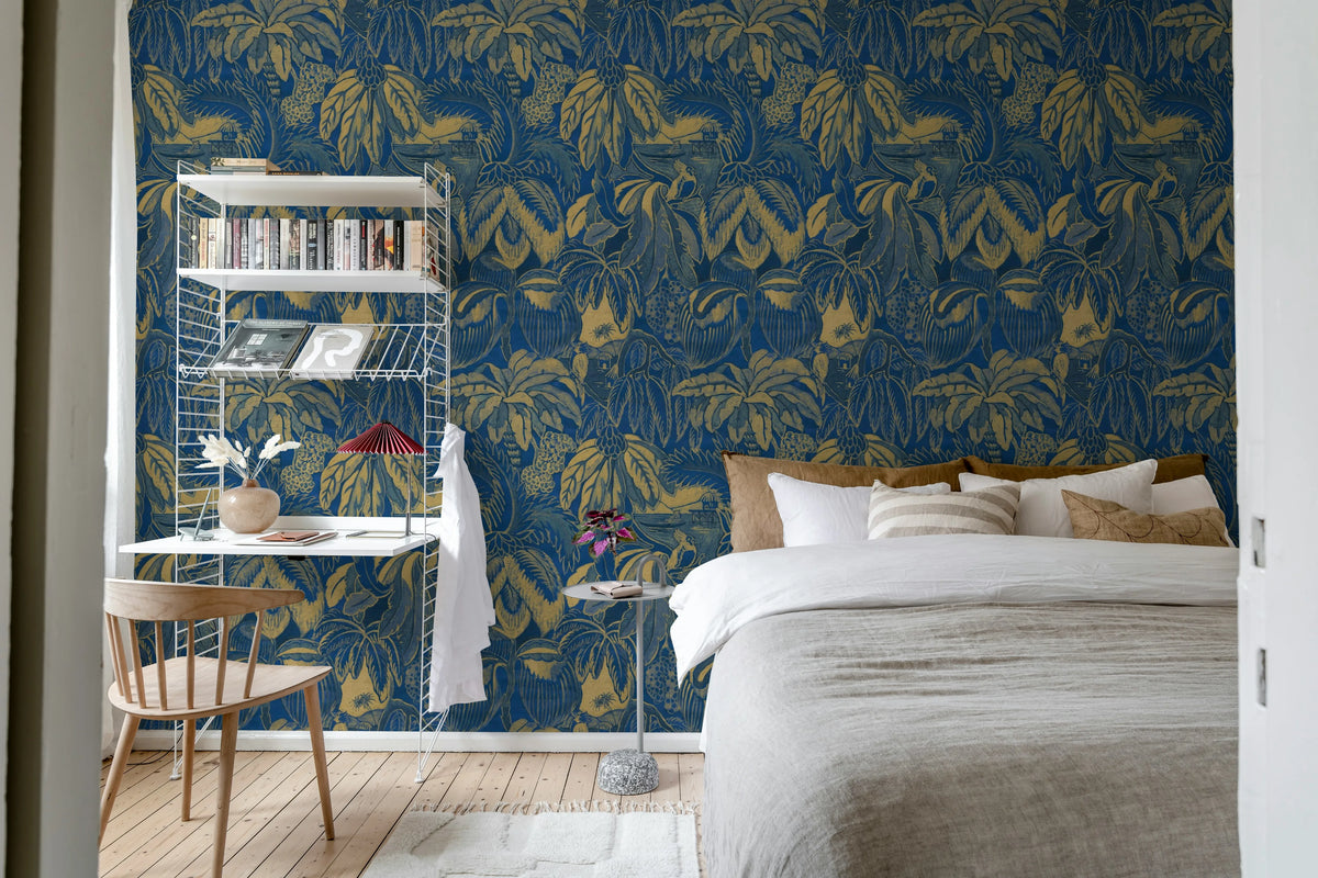 Golden Mirage, Blue Mural Wallpaper - room preview 03