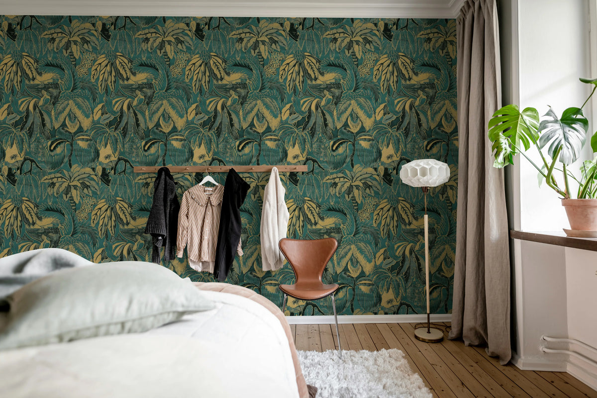 Golden Mirage, Teal Mural Wallpaper - room preview 03