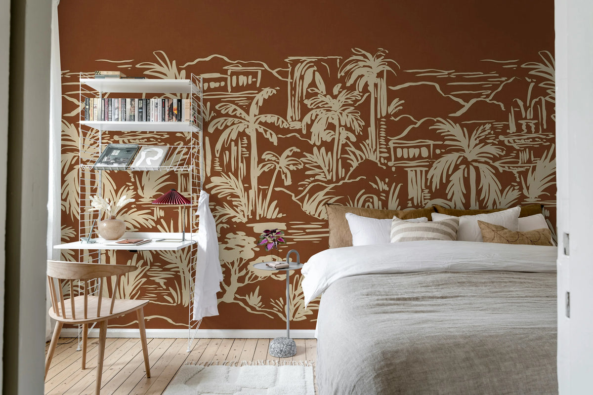 Palm Oasis, Rust Mural Wallpaper - room preview 03