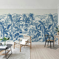 Palm Oasis, Blue Mural Wallpaper - room preview 03