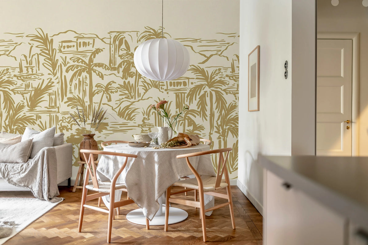 Palm Oasis, Yellow Mural Wallpaper - room preview 03