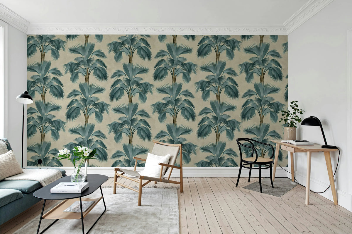 Tropical Rhythm, Blue Mural Wallpaper - room preview 03