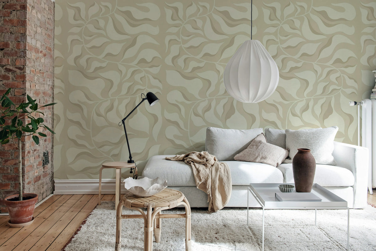 Bold Botanica, Beige Mural Wallpaper - room preview 03