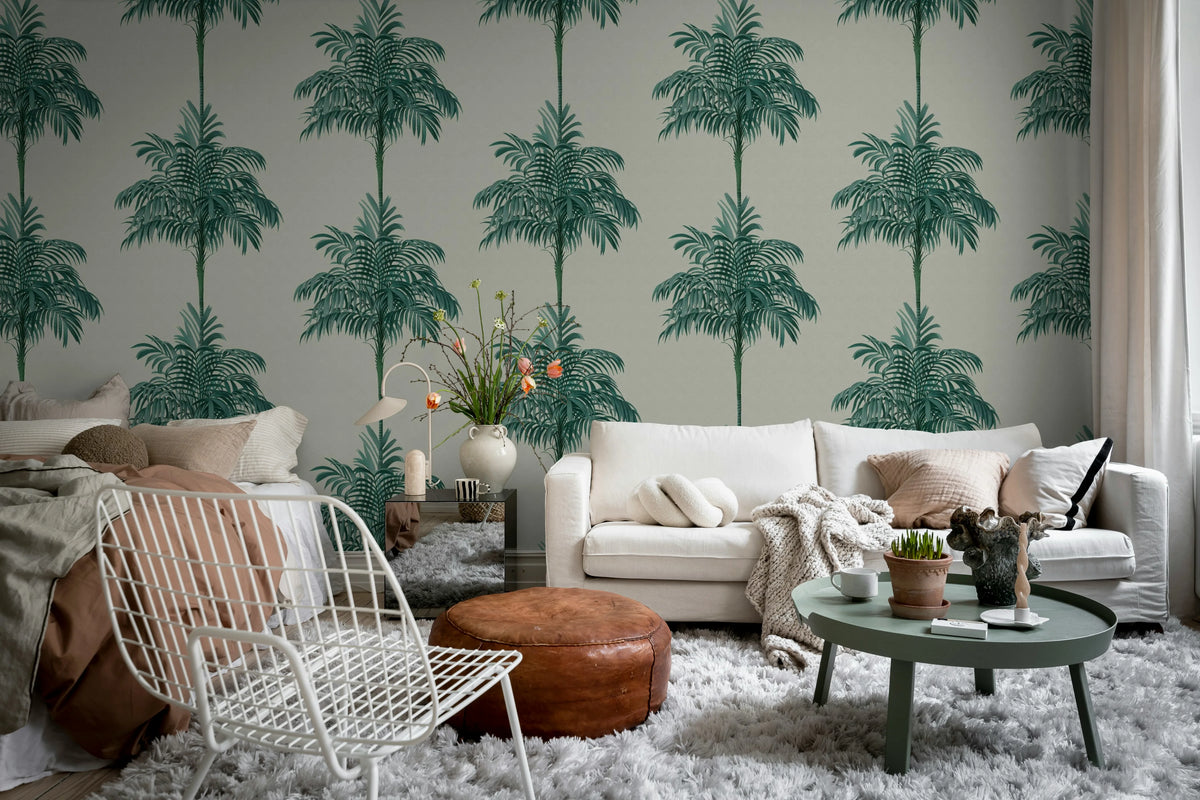 Palm Stripes, Blue Mural Wallpaper - room preview 03