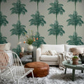 Palm Stripes, Blue Mural Wallpaper - room preview 03