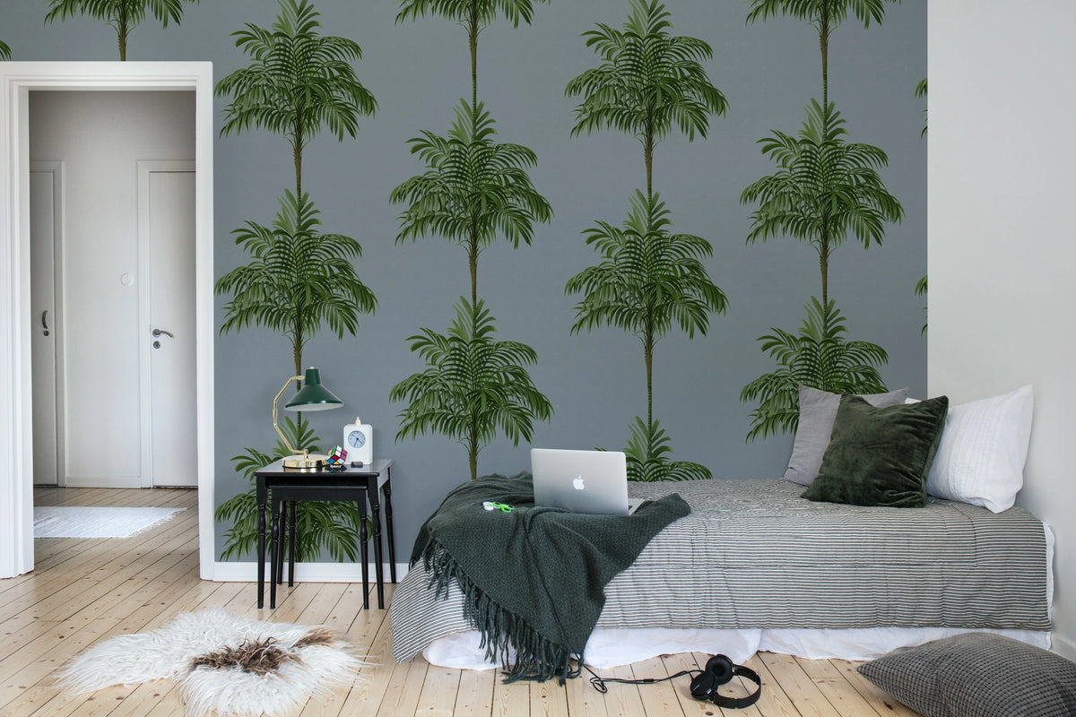 Palm Stripes, Green Mural Wallpaper - room preview 03