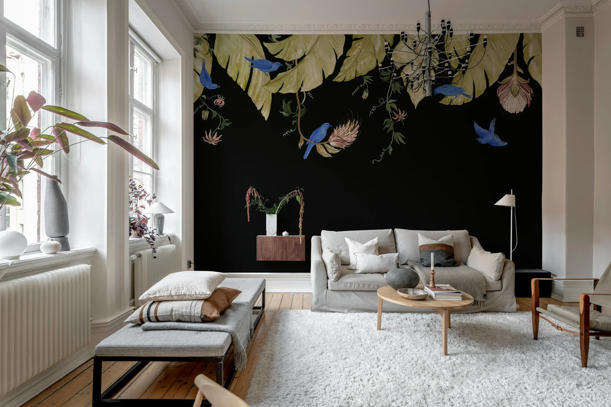 Birds in the Trees, Black Mural Wallpaper - room preview 03