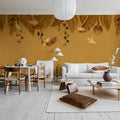 Birds in the Trees, Orange Mural Wallpaper - room preview 03