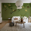 Birds in the Trees, Green Mural Wallpaper - room preview 03