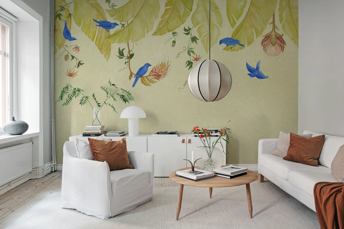 Birds in the Trees, Beige Mural Wallpaper - room preview 03