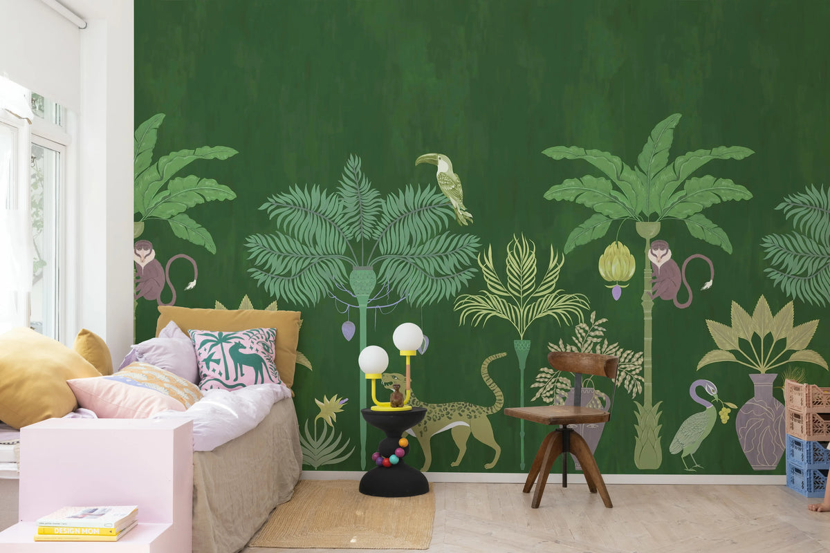 Savanna Chic, Green Mural Wallpaper - room preview 03