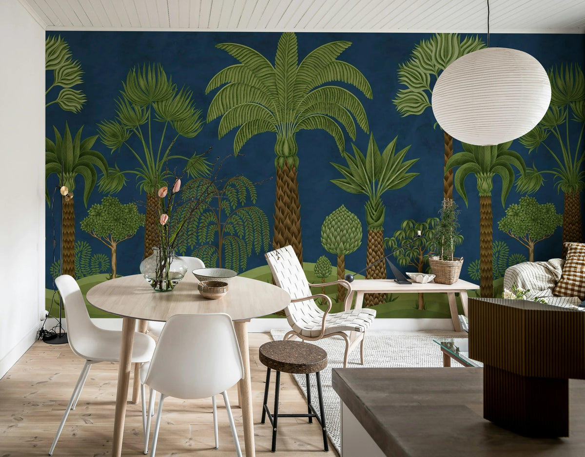 Botanical Bliss, Dark Blue Mural Wallpaper - room preview 03