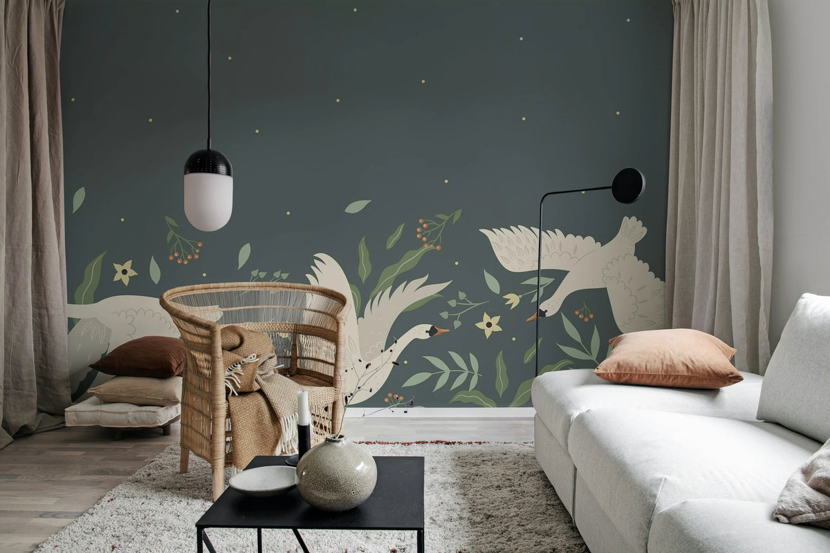 Swan Bloom, Spring Mural Wallpaper - room preview 03